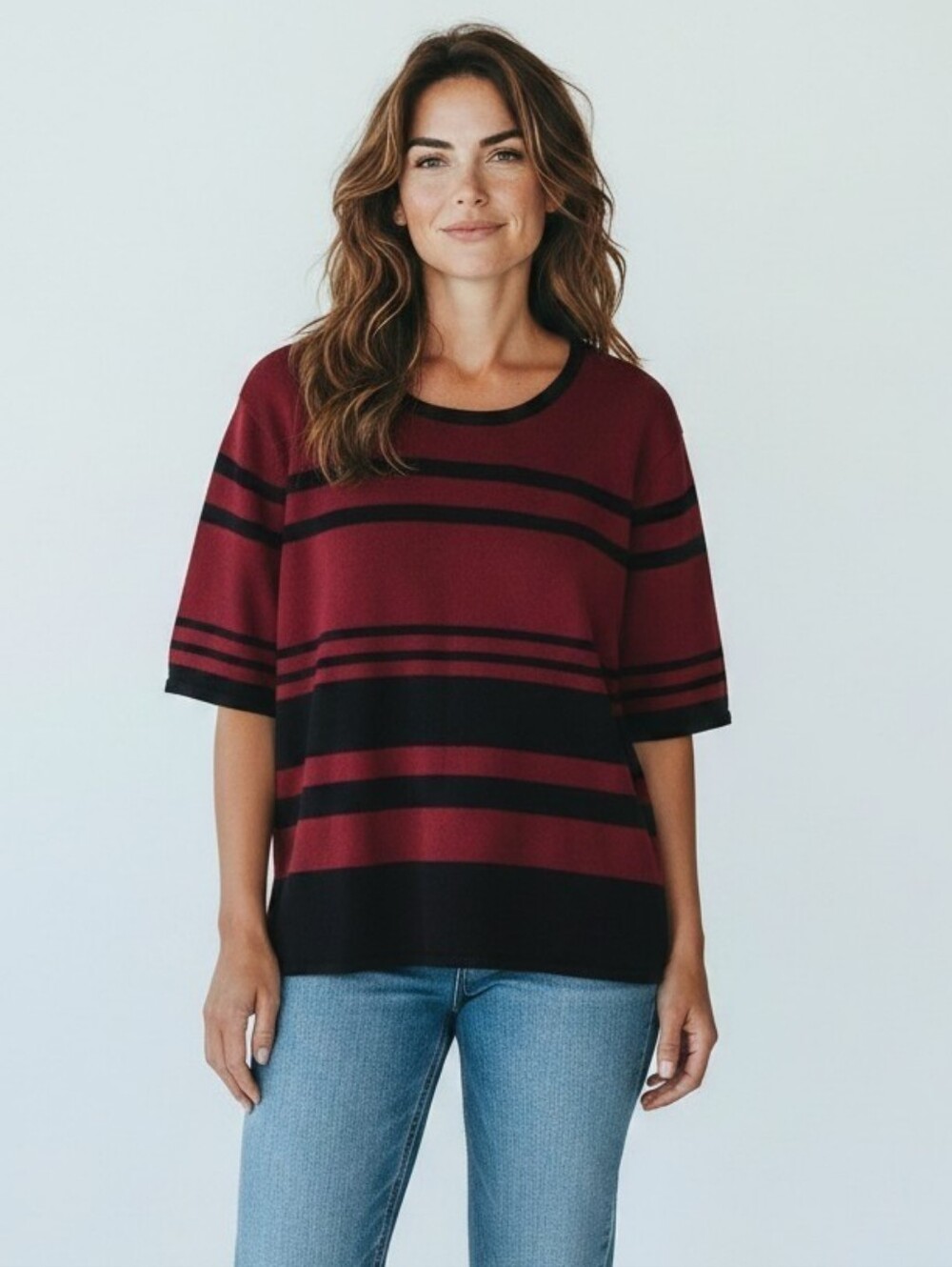 Liz Baker Red and Black Striped Top